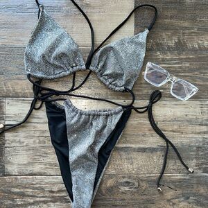 Silver and Black Bikini Set